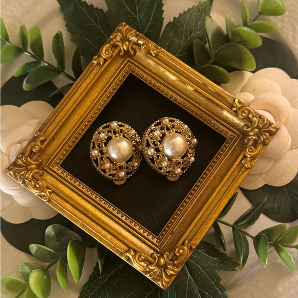 VTG Selro Selini Victorian Revival Filligree Pearl Earrings - Picture 11 of 15